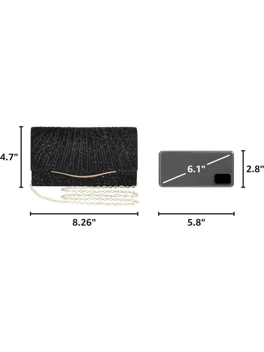 Women's Black Elegant Evening Clutch Purse For Wedding Prom Party Crossbody Bag